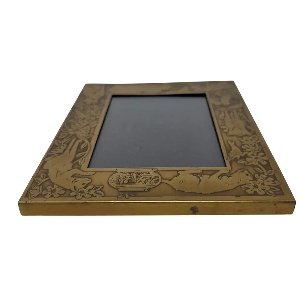 Vintage M.W. Carr Brass Cat Picture Frame 3x4 Solid Brass Kitten Decor